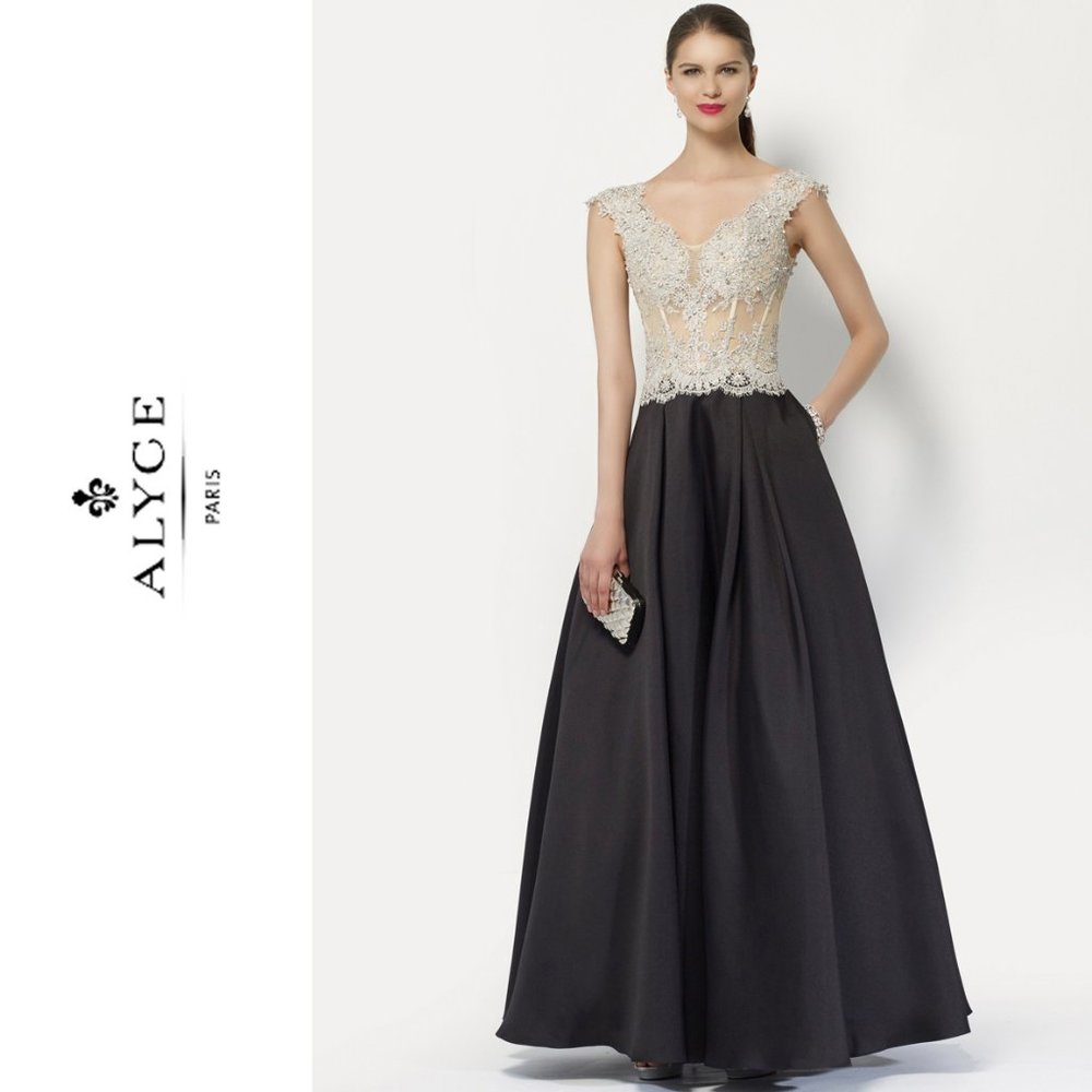 Alyce Jean De Lys 27100 Black Evening Gown Sz 4